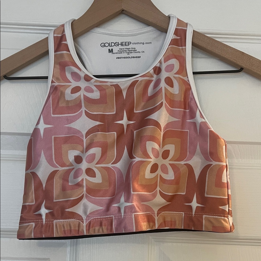 Goldsheep x Tone It Up Floral Patterned Crop Top in Pink and Orange